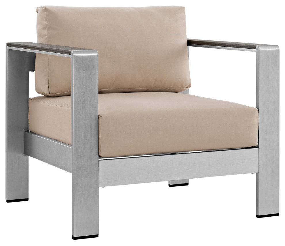 Silver Beige Shore Outdoor Patio Aluminum Armchair