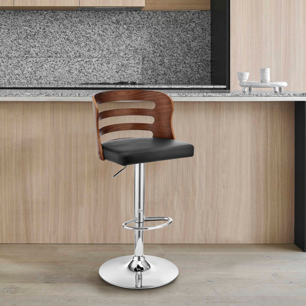 Black Upholstered Chrome Base Adjustable Swivel Bar Stool