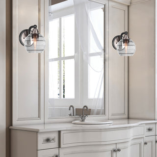 Paramount 1-Light Wall Sconce, Matte Black & Brushed Nickel, 6" Clear Ribbed