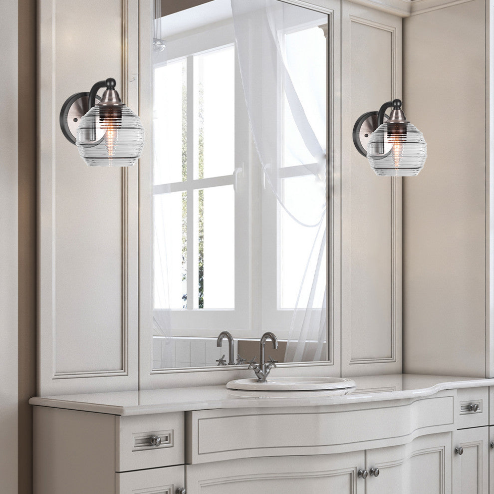 Paramount 1-Light Wall Sconce, Matte Black & Brushed Nickel, 6" Clear Ribbed