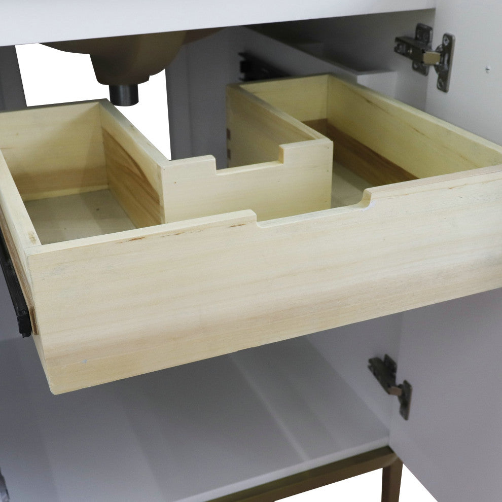 25" Single Sink Vanity, White Finish With Engineered Stone Top And Round Sink