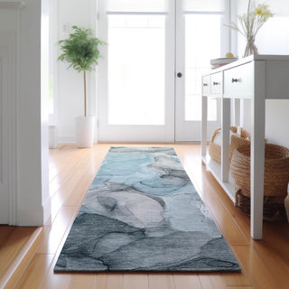 Premium Machine Washable Mayfield AMF504 Teal 2'3" x 7'6" Runner Rug