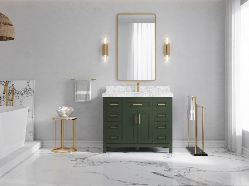 Cambridge 42 Single Sink Bath Vanity in Pewter Green 2" Carrara Marble