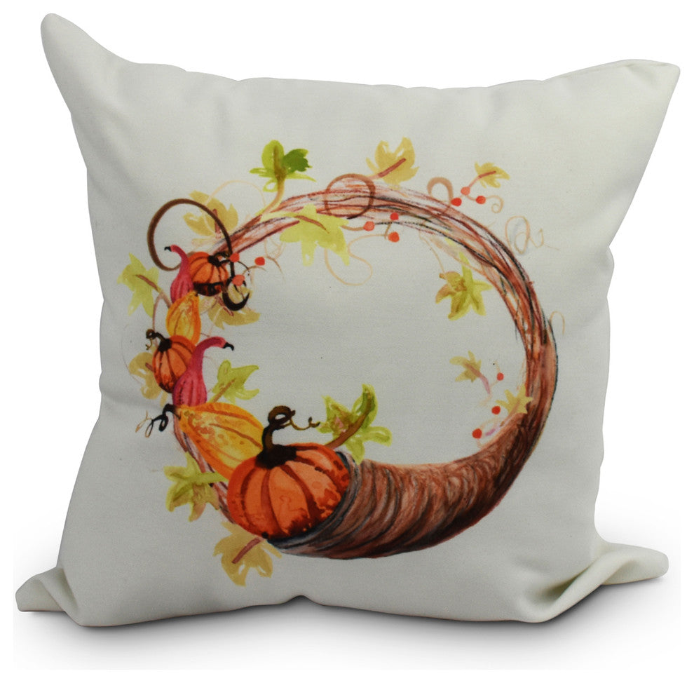 20" Cornicopia Wreath Cream Fall Print Decorative Throw Pillow