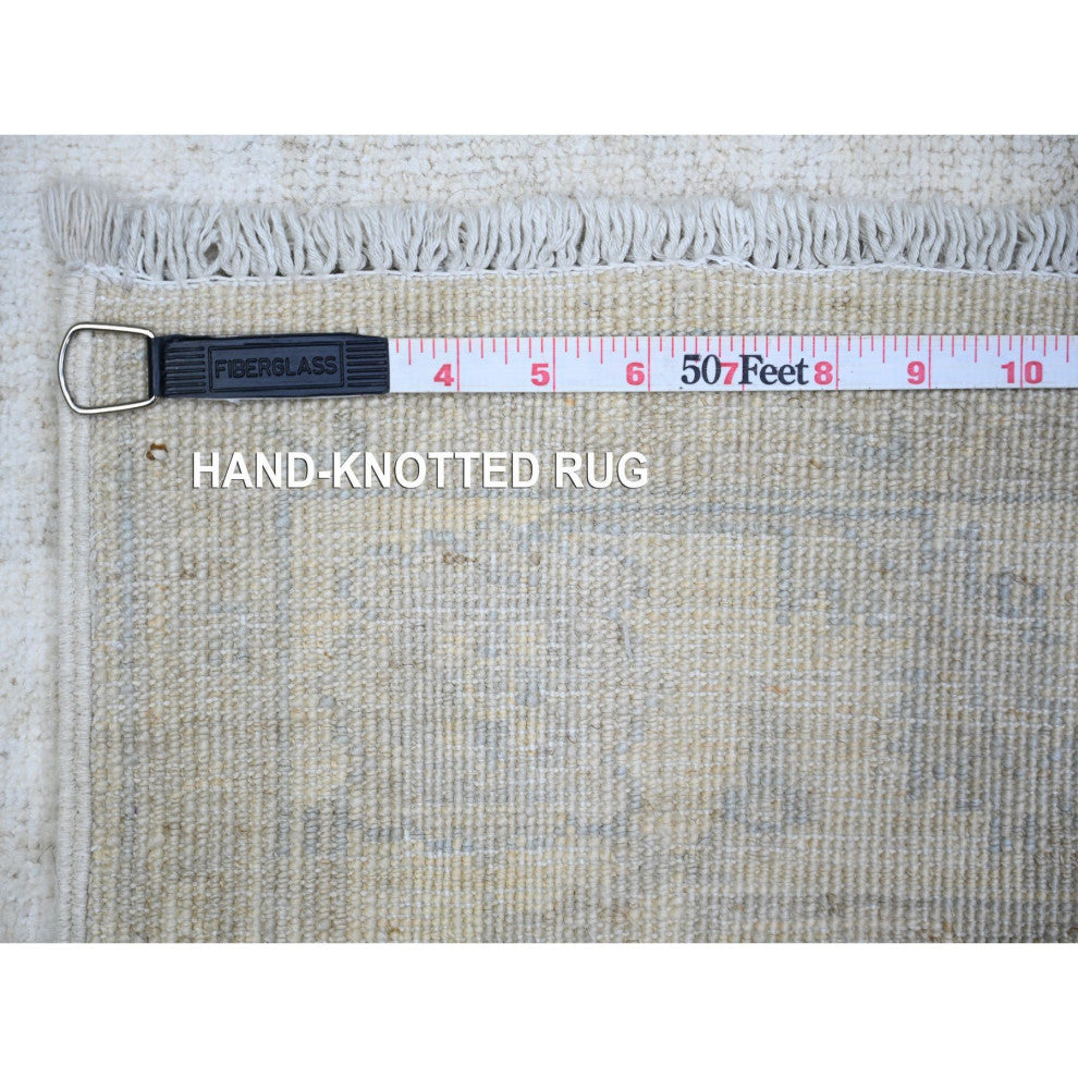 Daisy White Wool Hand Knotted Washed Out Peshawar Oriental Rug, 3'10"x5'10"
