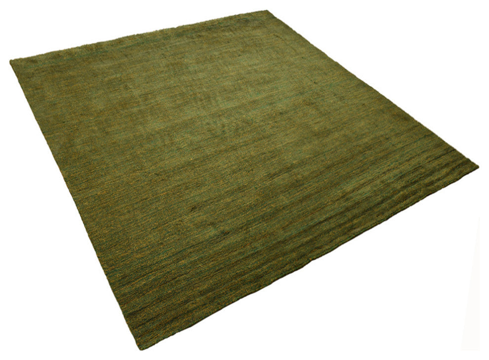 Hand Knotted Loom Silk Mix Area Rug Solid Green Gold