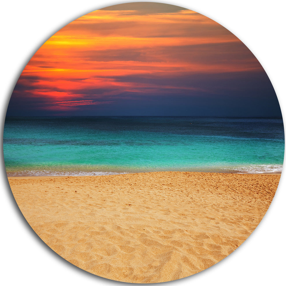 Sand To Sky Colorful Seashore, Modern Beach Disc Metal Artwork, 11"