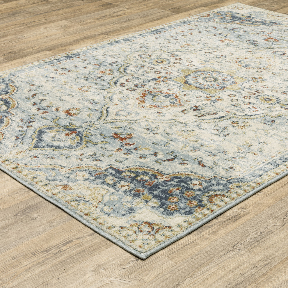 Bastian Vintage Medallion Blue/ Multi Indoor Area Rug, Blue, 9'10"x12'10"