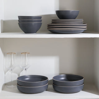Stone Lain Lauren Stoneware 16 Piece Dinnerware Set, Charcoal