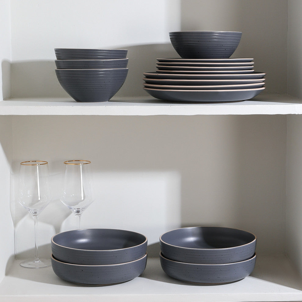Stone Lain Lauren Stoneware 16 Piece Dinnerware Set, Charcoal