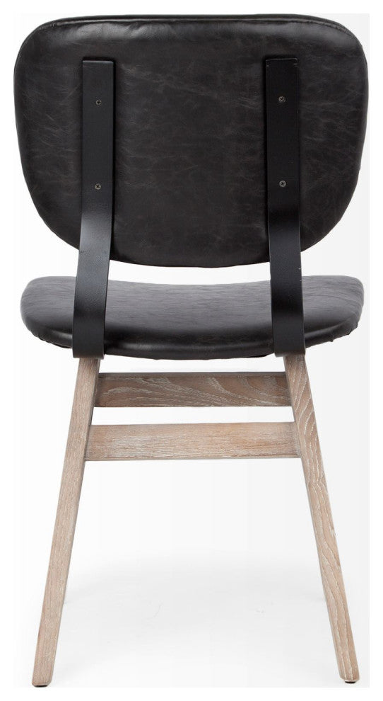 HomeRoots Black Faux Leather Wrap Brown Solid Wood With Iron Base Dining Chair