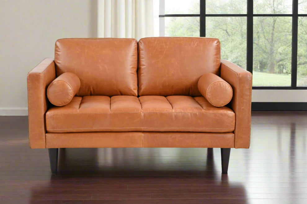 Philippe Top Grain Leather Love seat - Tan