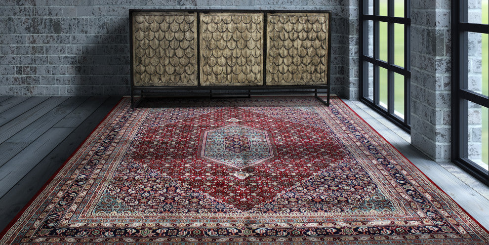 Bidjar Hand-Knotted Rug, Red/Navy, 8"x10.1"
