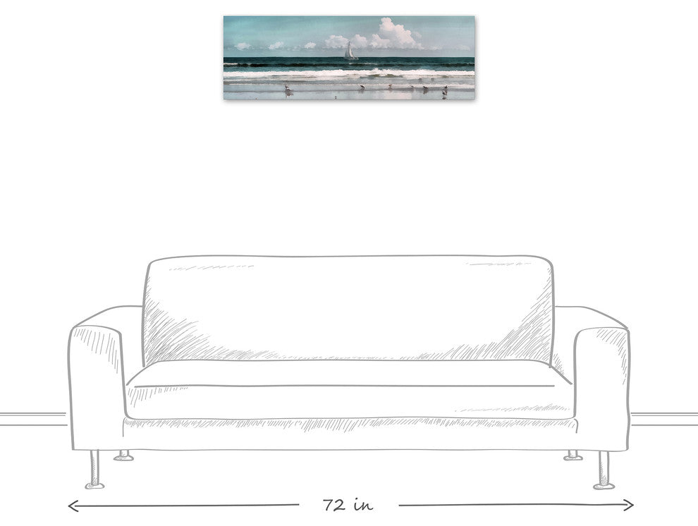 Sailboat Beach Scene 12x36 Canvas Wall Art