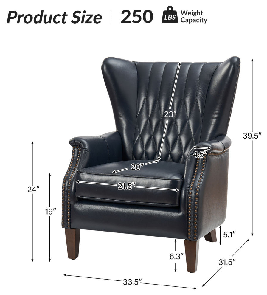 Genuine Leather Armchair, Set of 2, Navy