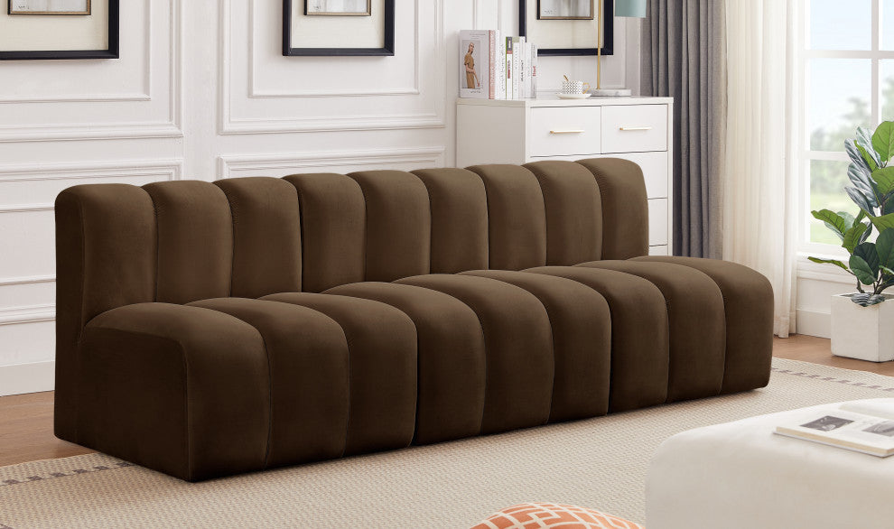 Arc Velvet Upholstered 3-Pc. Modular Sofa, Brown
