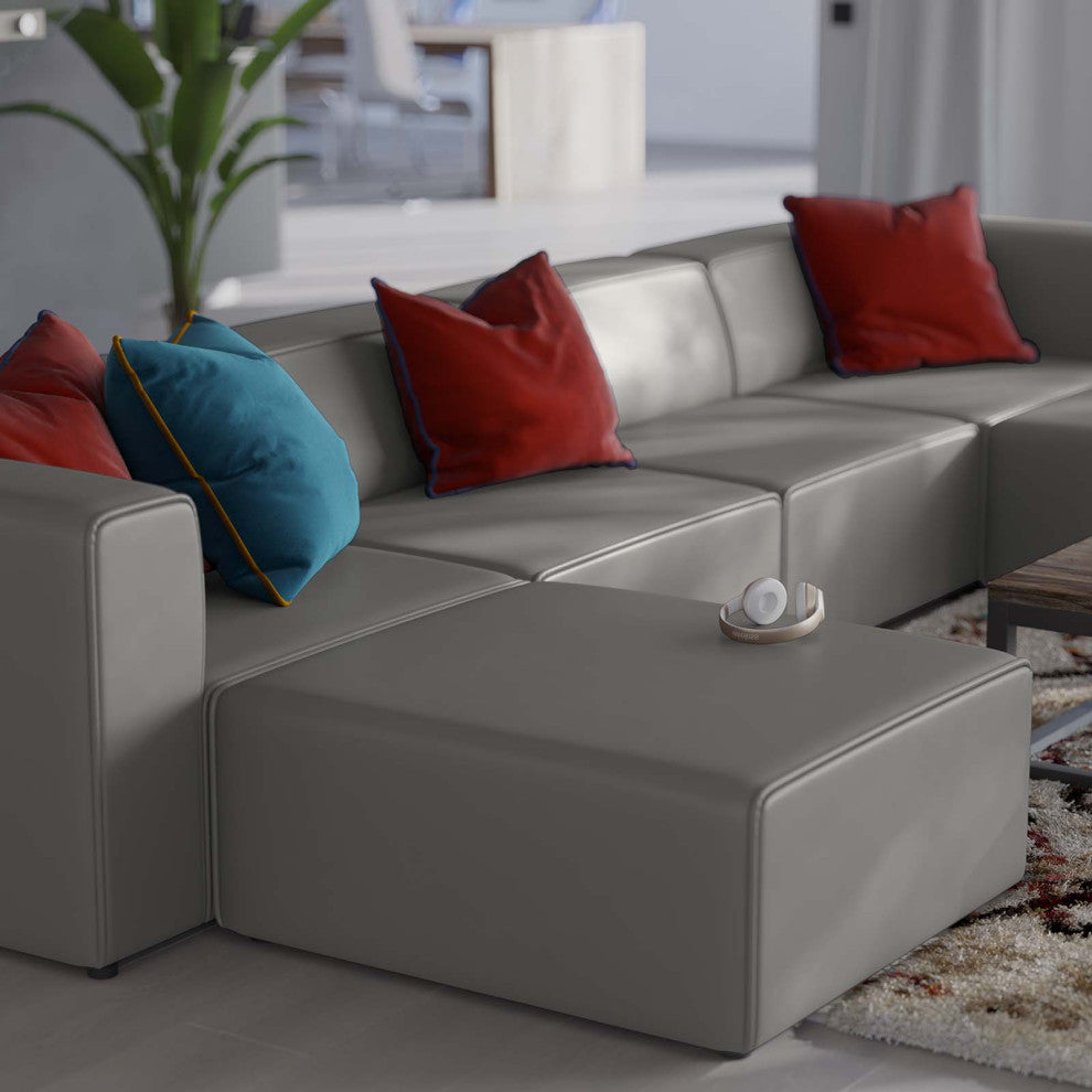 Sectional Sofa Set, Faux Vegan Leather, Gray, Modern, Lounge Hospitality