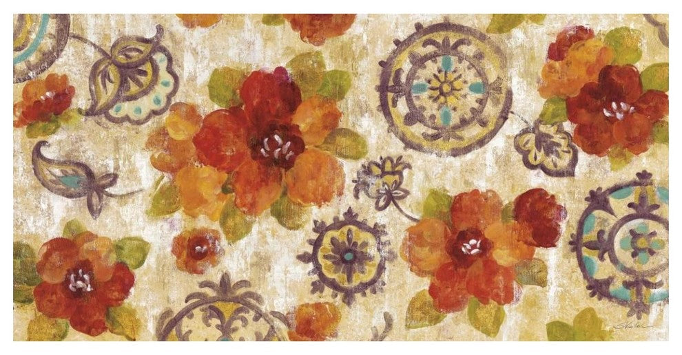 "Hibiscus and Mandala Flowers" Digital Paper Print by Silvia Vassileva, 50"x26"