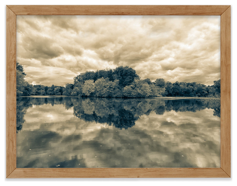 Autumn Reflections Rural Landscape Sepia Framed Photo Paper Wall Art Prints, Red Oak, 18" X 24"