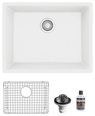 Karran QU-820 Undermount 24.38, Single Bowl Quartz Sink Kit, White