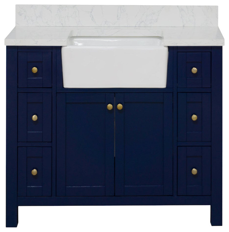 Yorkshire 42" Bathroom Vanity, Royal Blue, Engineered Marble