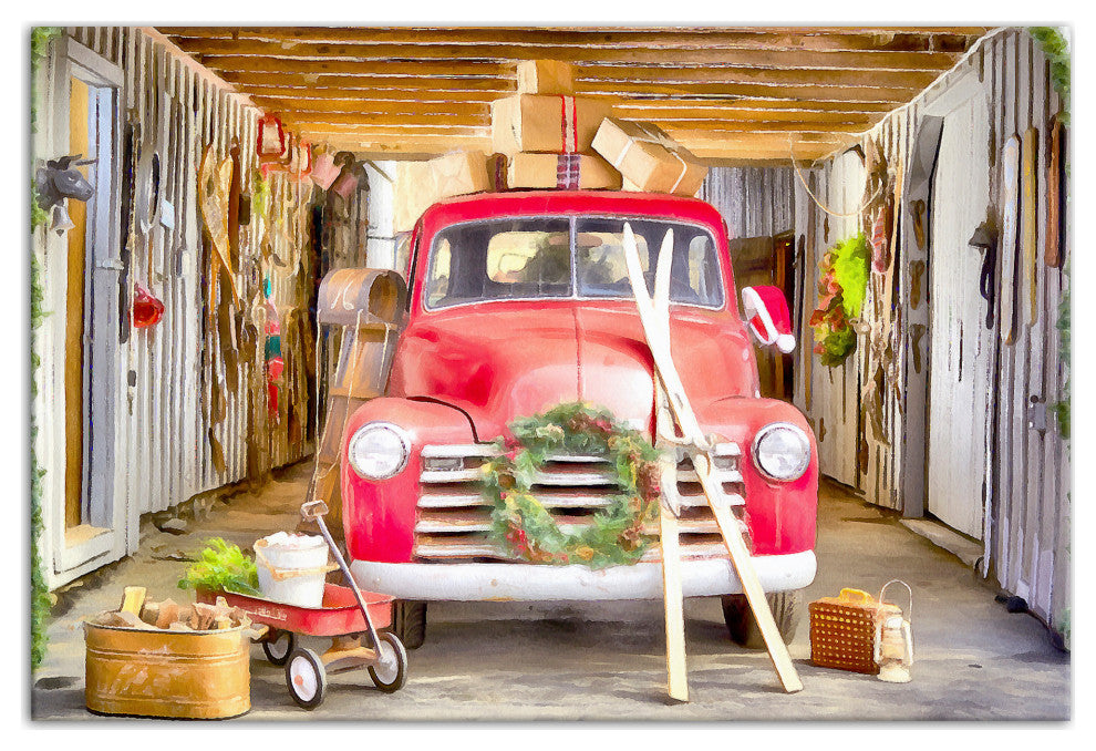 Vintage Christmas Truck 12x18 Canvas Wall Art