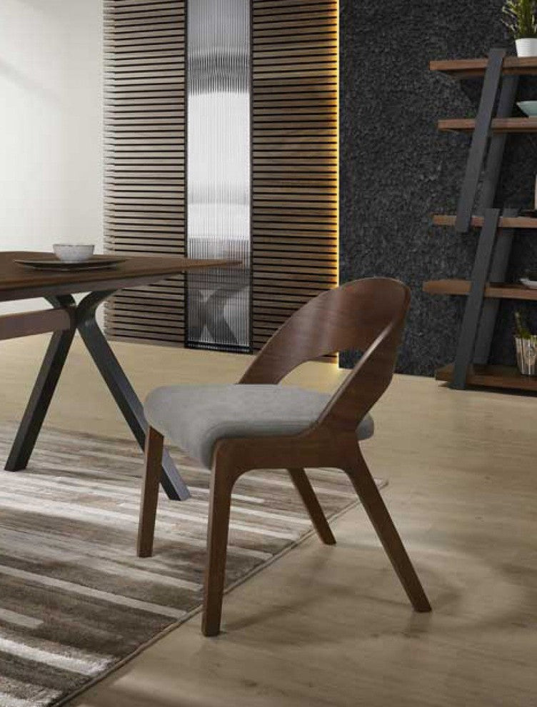Modrest Runyon Modern Walnut and Gray Fabric Dining Chair, Set of 2
