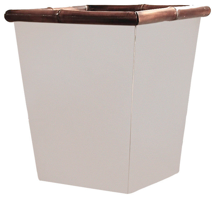 Waste Basket, Nickel With Bamboo