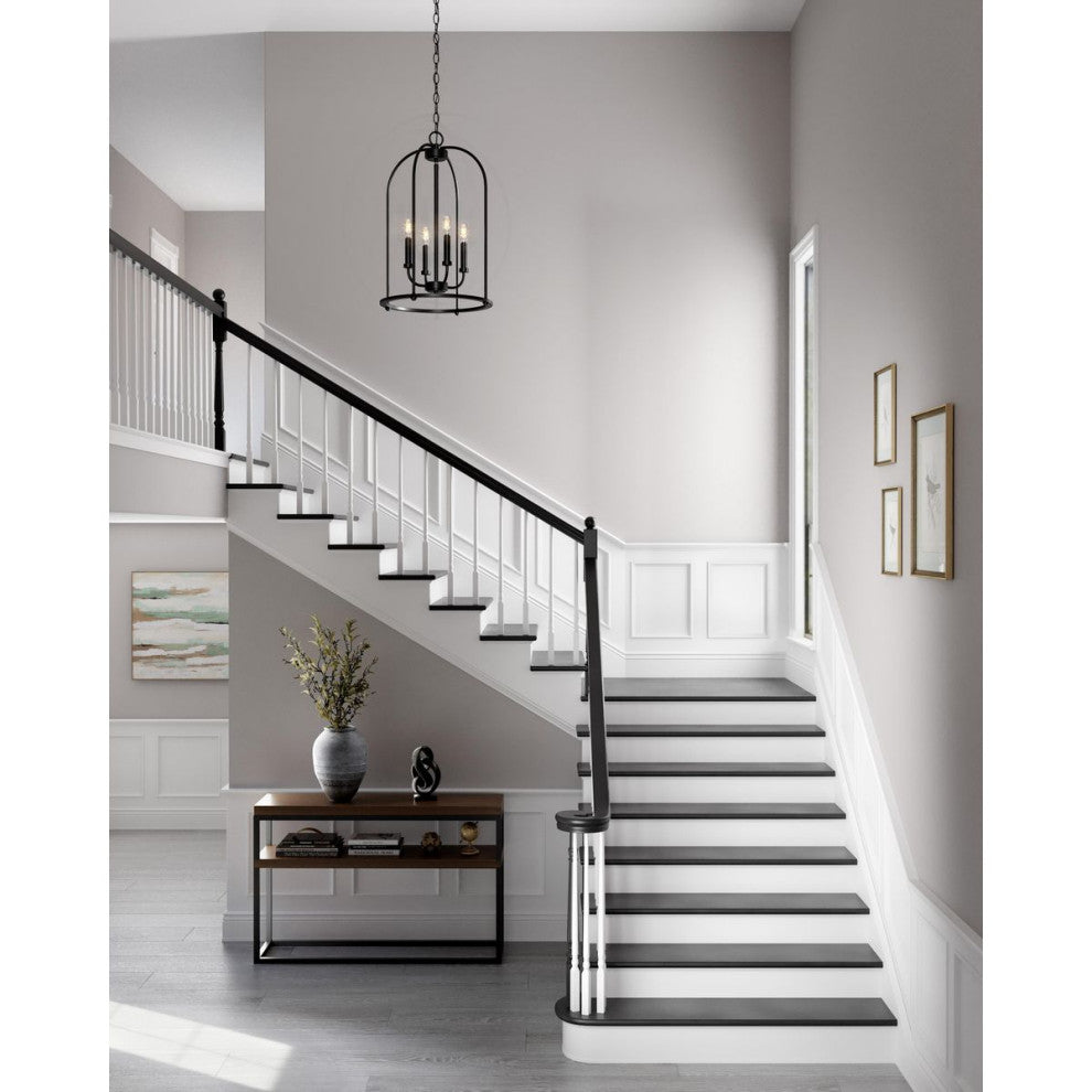 Leyden 4-Light Farmhouse Foyer Pendant Light, Matte Black