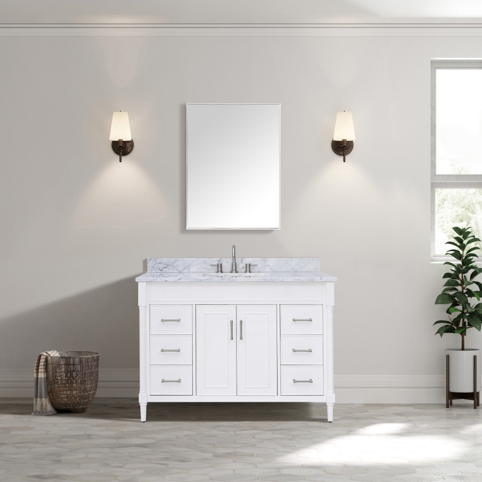 Avanity Bristol 48" Vanity Combo in White and Carrara White Marble Top