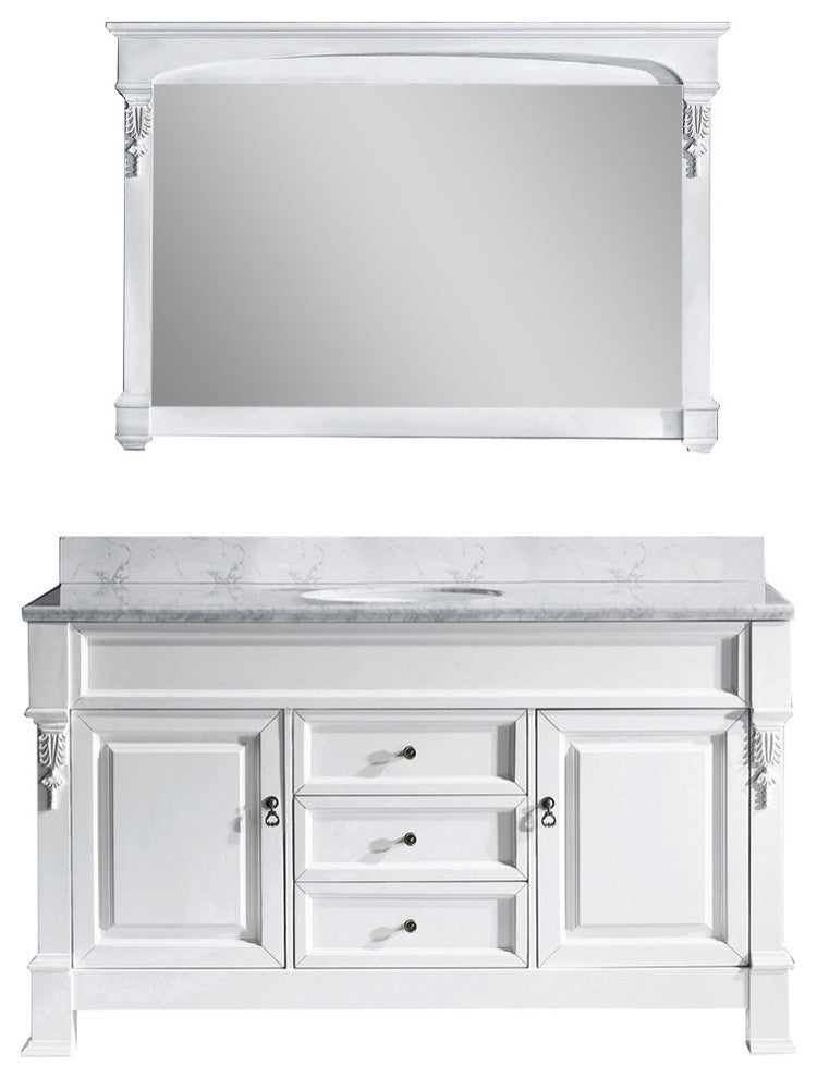 Huntshire 60" Single Bathroom Vanity, White, No Faucet, Round Sink