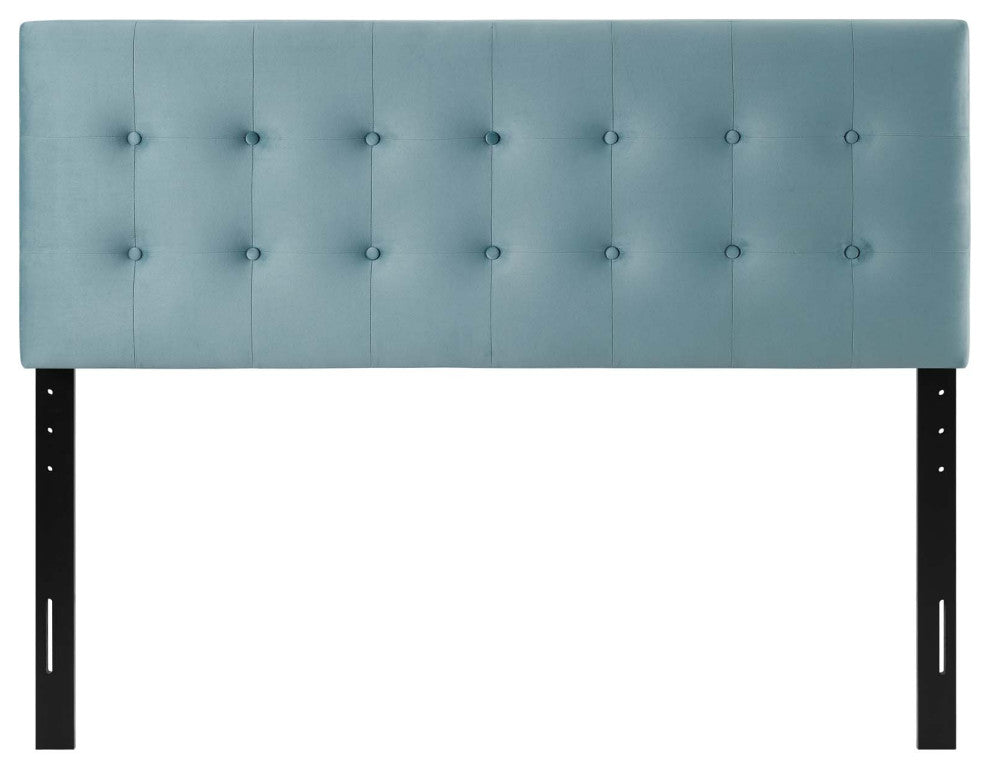 Contemporary Modern Full Size Tufted Headboard, Velvet Fabric, Light Blue
