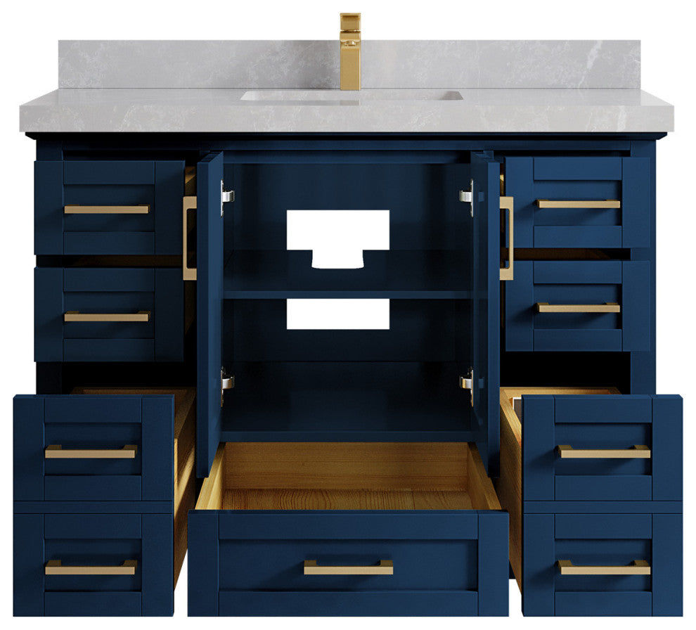 Boston 48 Single Sink Bath Vanity in Navy Blue 2" Pearl Gray