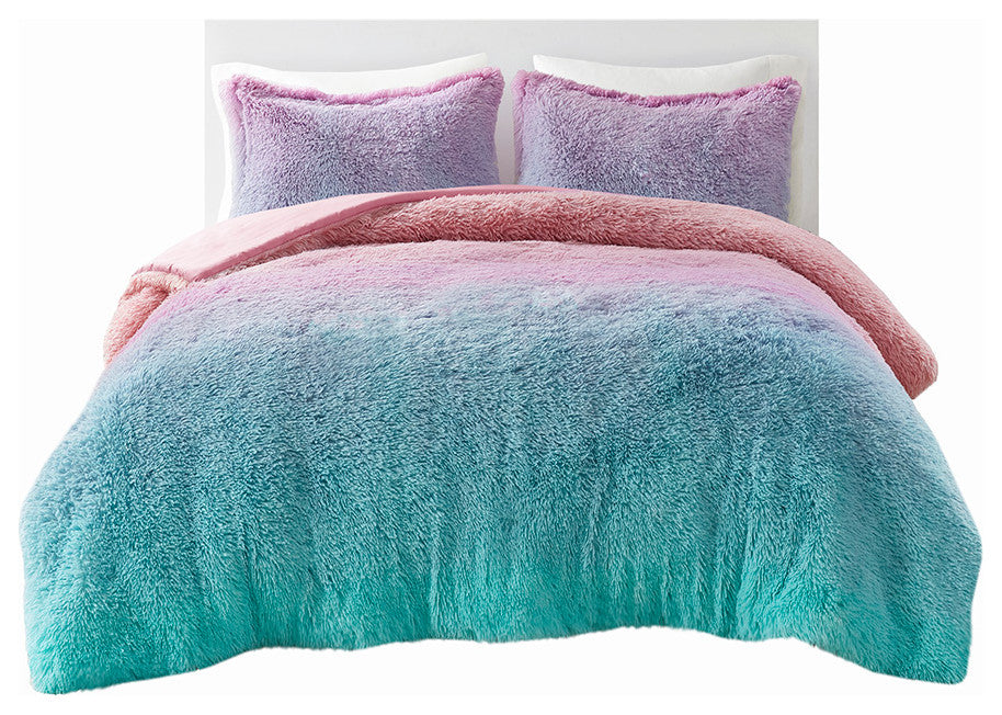 Mi Zone Primrose Ombre Shaggy Faux Fur Comforter Set, Purple Multi