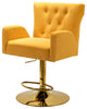 Velvet Swivel Height Adjustable Bar Stool with Tufted Back, Mustard