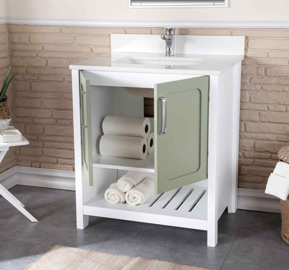 Florin Collection 30" Bathroom Vanity With Sink, Mirror, Countertop, Green