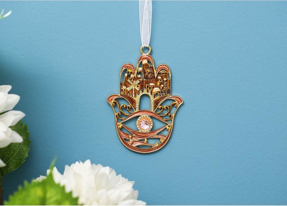 Hanging Hamsa Red City Wall decor Ornament Pewter Traditional Hamsa Decoration