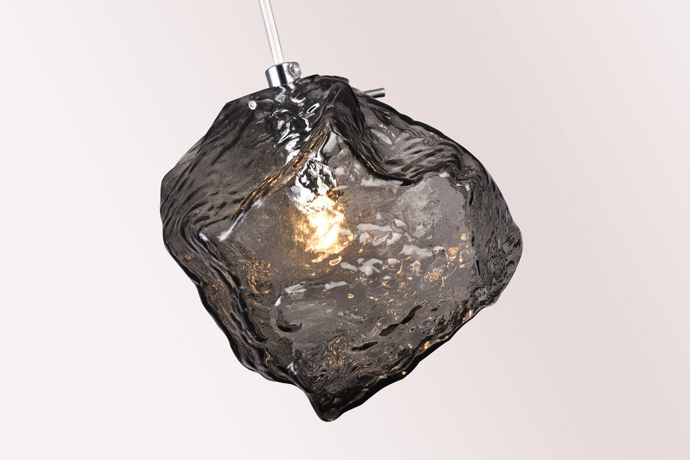 Distorted Glass Single Pendant Light Fixture, Smoke