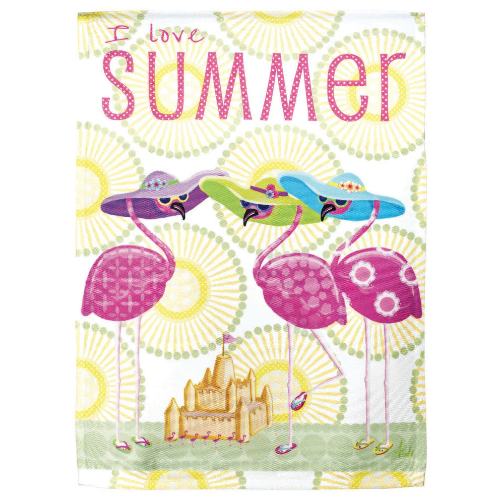 Flag  Printed  I Love Summer Flamingos Polyester Grd