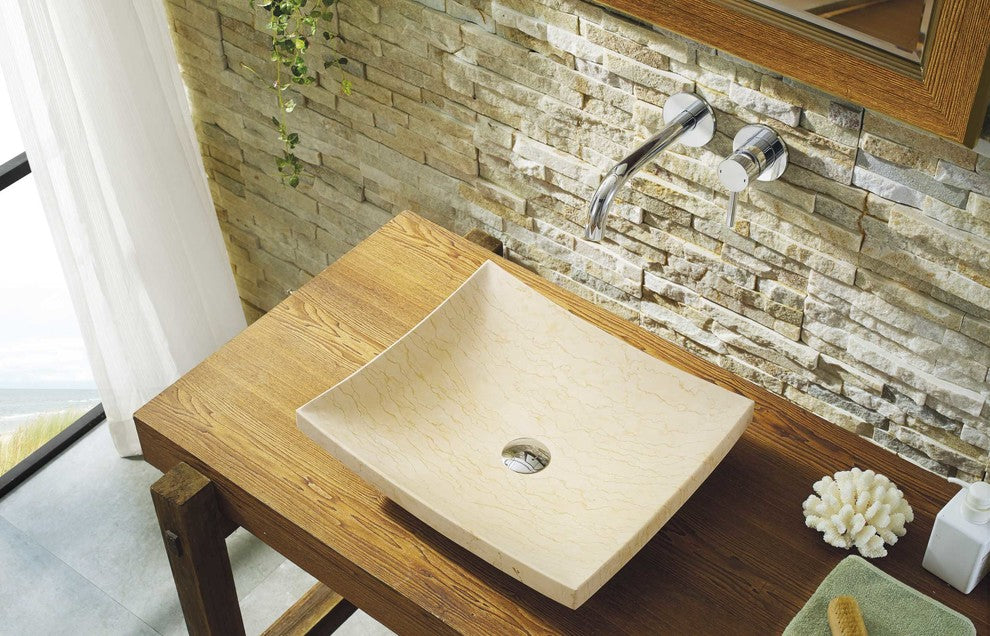 Virtu Icarus Natural Stone Bathroom Vessel Sink, Sunny Yellow Marble