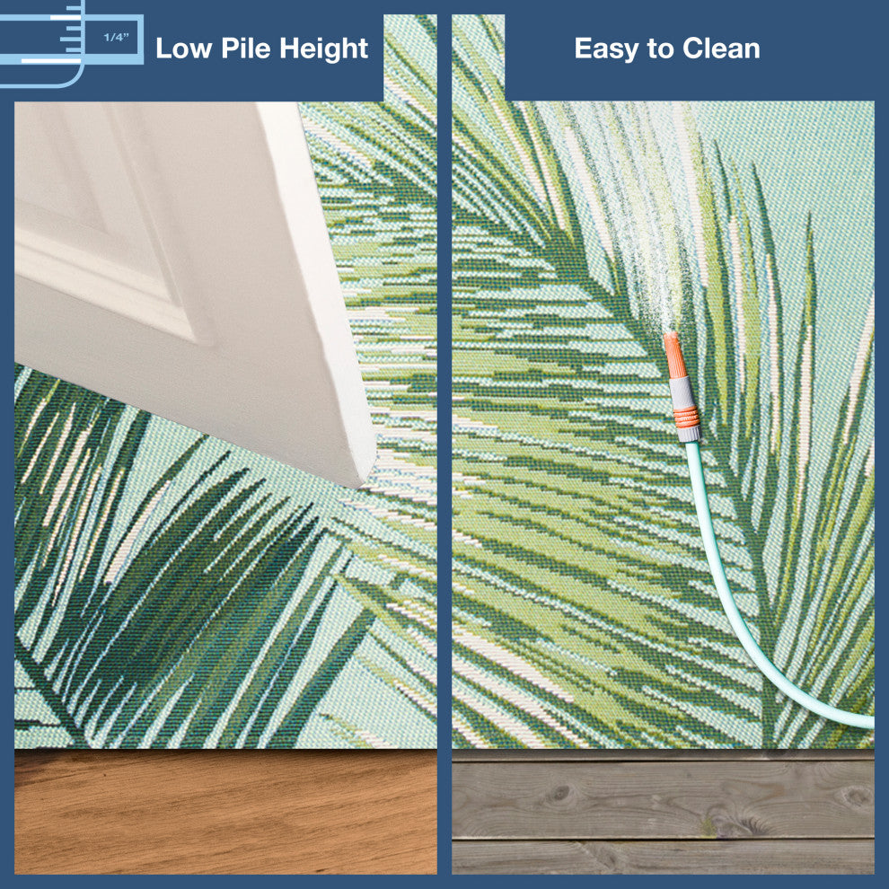 Marina Palm Border Indoor/Outdoor Rug, Aqua, 7'10"x9'10"