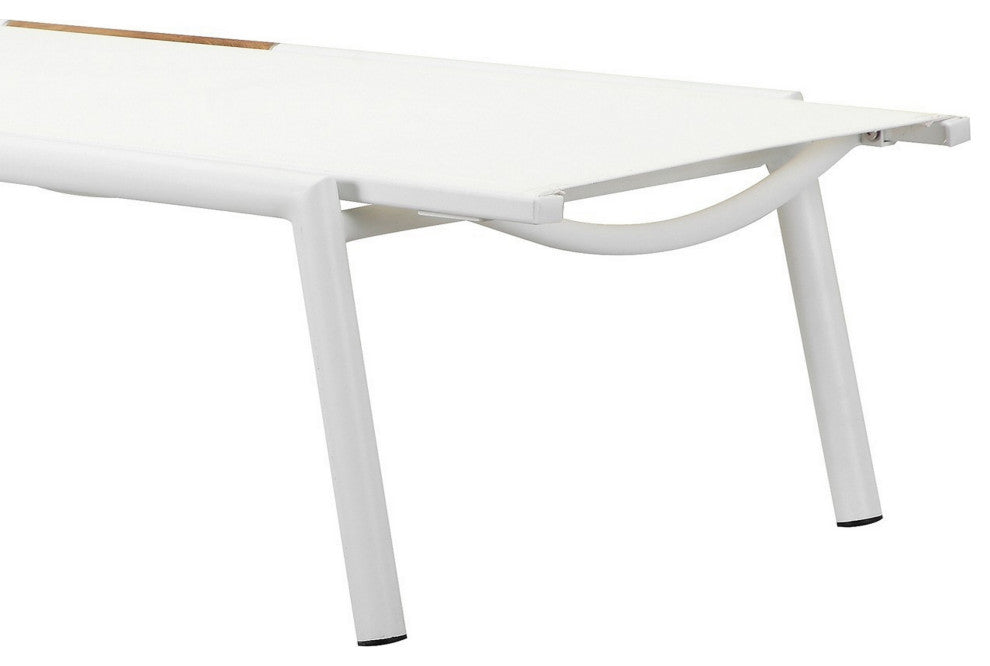 Benzara BM287797 Chaise Lounger, White Aluminum Frames, Teak Accent, 2-Piece Set