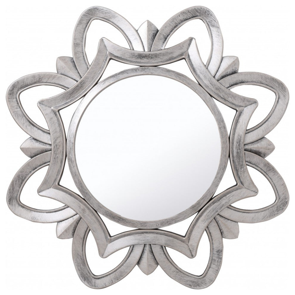 Silver Glass Round Sunburst Mirror