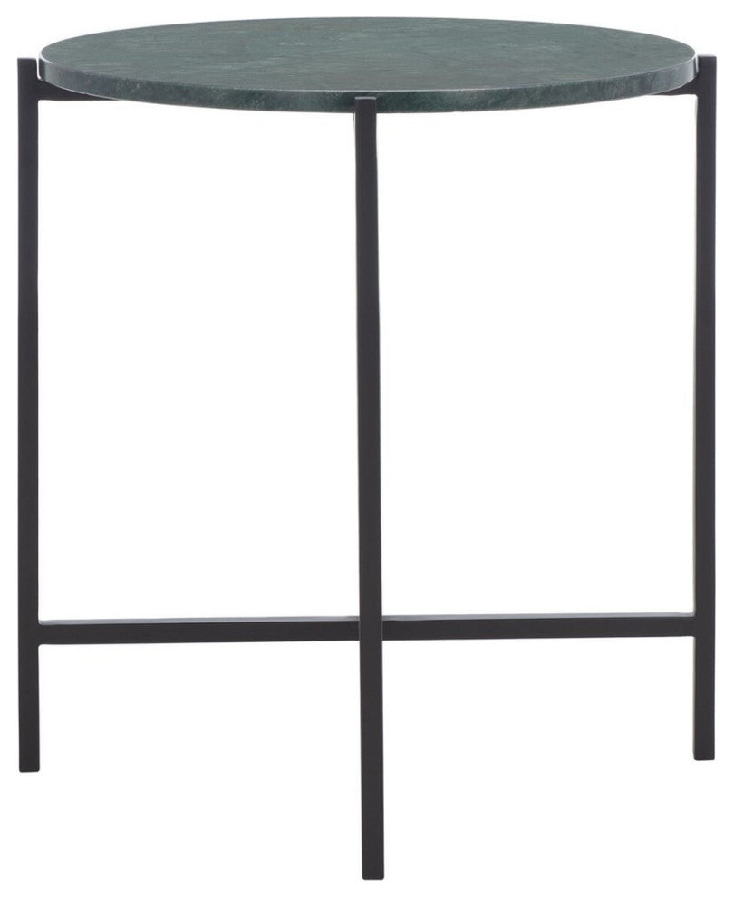 Safavieh Evrynne Round Accent Table, Green Marble/Black