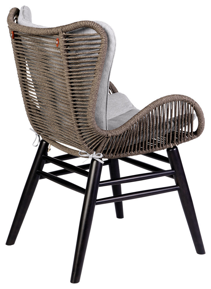 Fanny Outdoor Patio Dining Chair, Dark Eucalyptus Wood and Truffle Rope