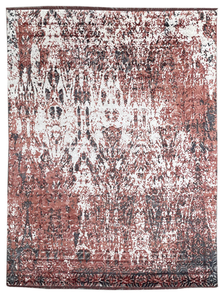 Hand-Knotted Wool Ivory/Red Transitional Modern Modern Rug, 7' X 9'