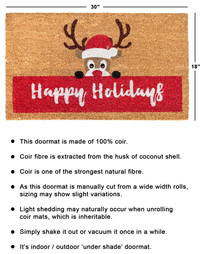 RugSmith Red Machine Tufted Happy Holidays Reindeer Doormat, 18" x 30"