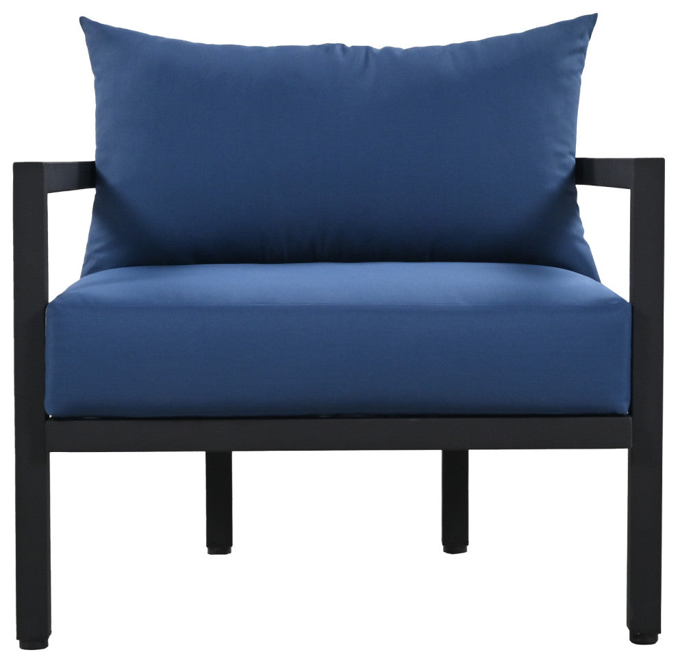 4-Piece Outdoor  Steel Patio Sectional with Table and Cushions, Blue