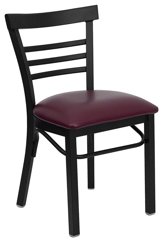 Dyersburg Metal Chair Black Ladder Back, Burgundy Vinyl Seat