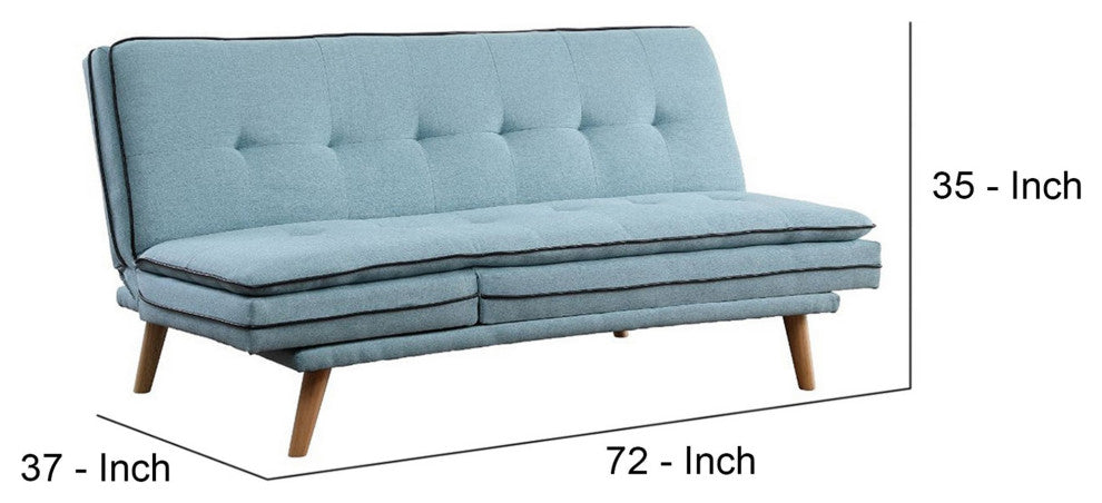 Benzara BM250586 Adjustable Sofa With Tufted Seat and Angled Legs, Blue